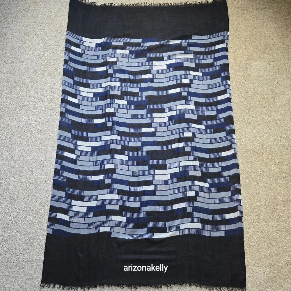 Very Fine Cotton Scarf Lightweight Scarf Blue Black Grey White